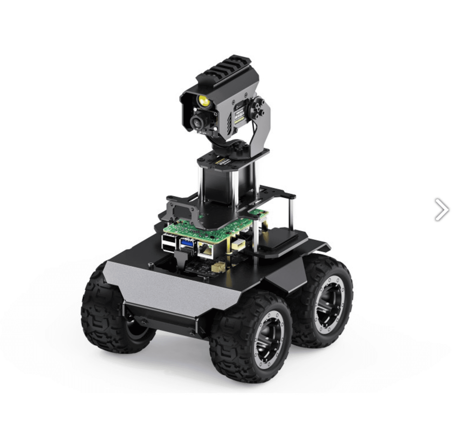 Робот RaspRover с открытым исходным кодом и полным приводом с искусственным интеллектом, два контроллера, цельнометаллический корпус, компьютерное зрение с возможностью поворота и наклона — фото 2