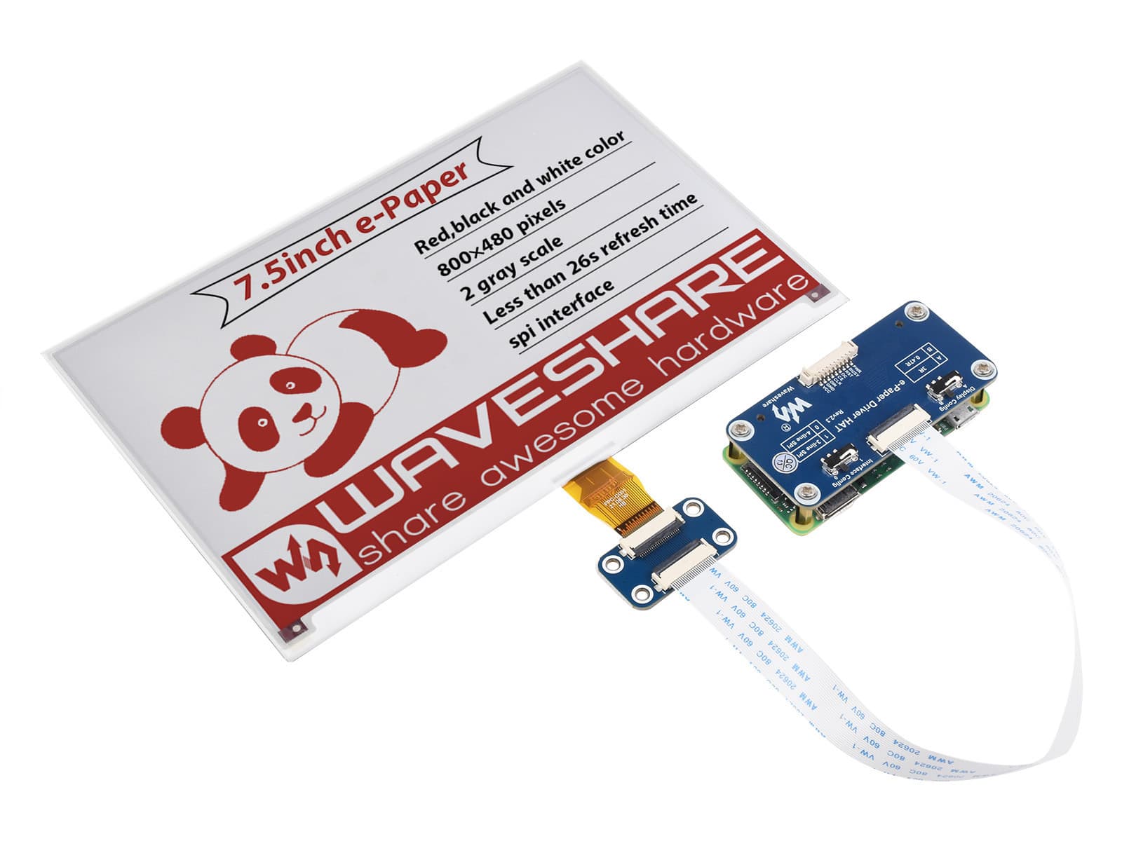 7,5-дюймовый дисплей E-Paper E-Ink HAT (B) для Raspberry Pi, 800×480, красный/черный/белый, SPI — фото 2