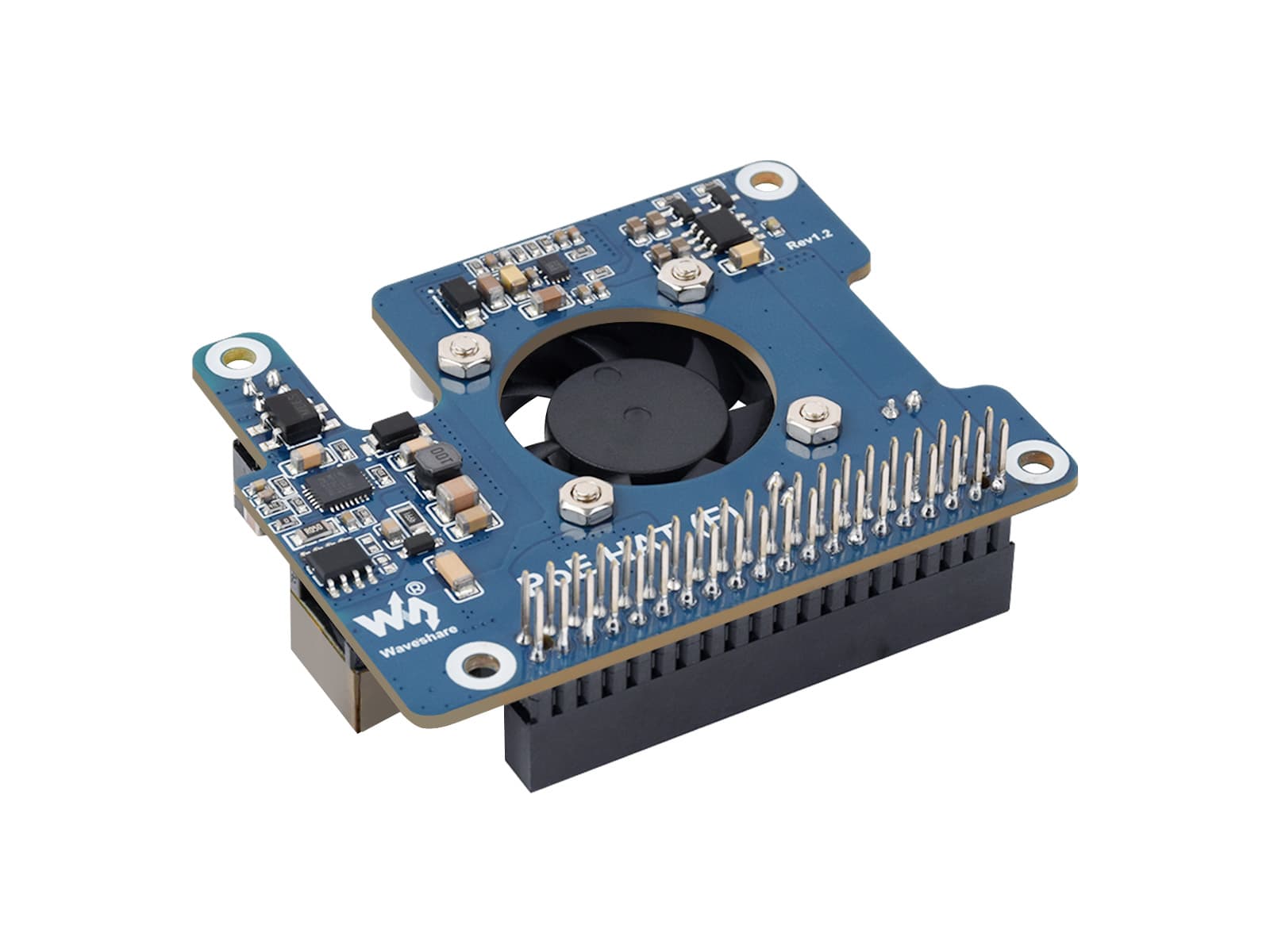 Шляпа Power Over Ethernet (F) для Raspberry Pi 5 / CM 5, высокая мощность, встроенный охлаждающий вентилятор, с металлическим радиатором, поддержка сетевого стандарта 802.3af/at — фото 2
