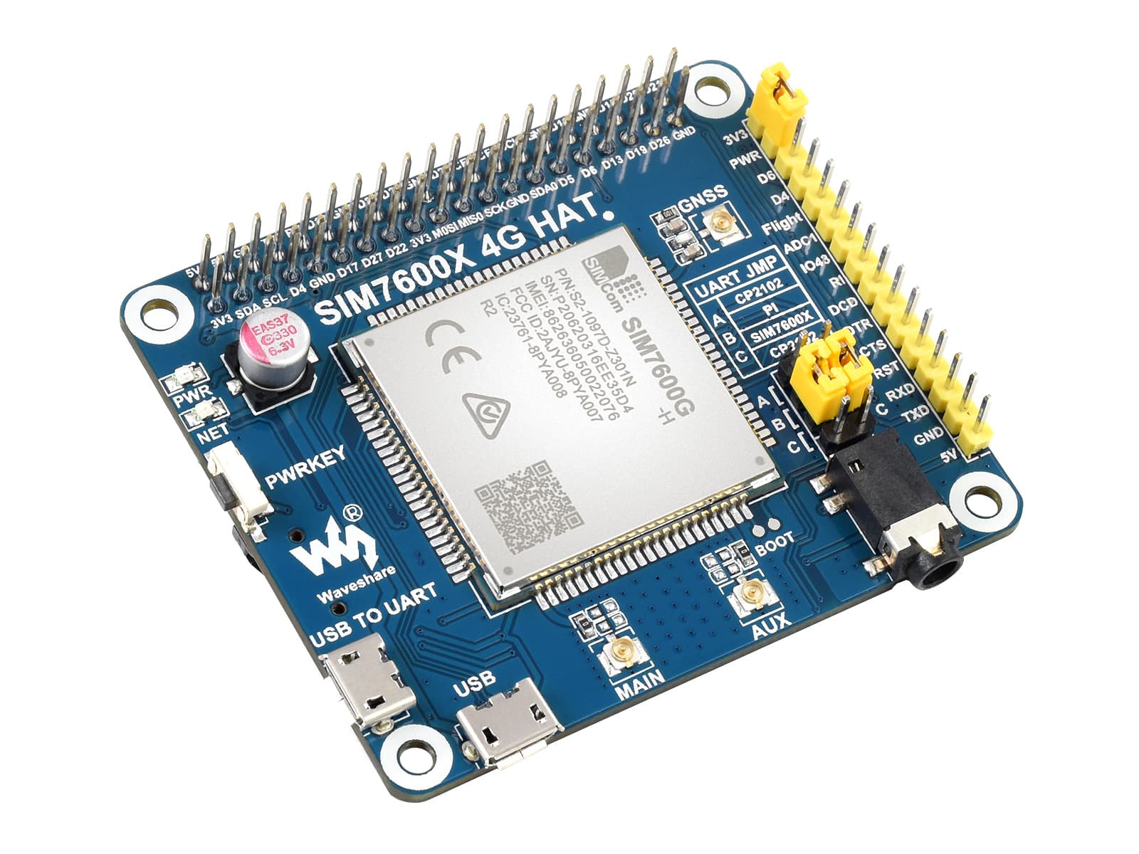 SIM7600G-H 4G HAT для Raspberry Pi, поддержка LTE Cat-4 4G/3G/2G, позиционирование GNSS, глобальный диапазон — фото 2