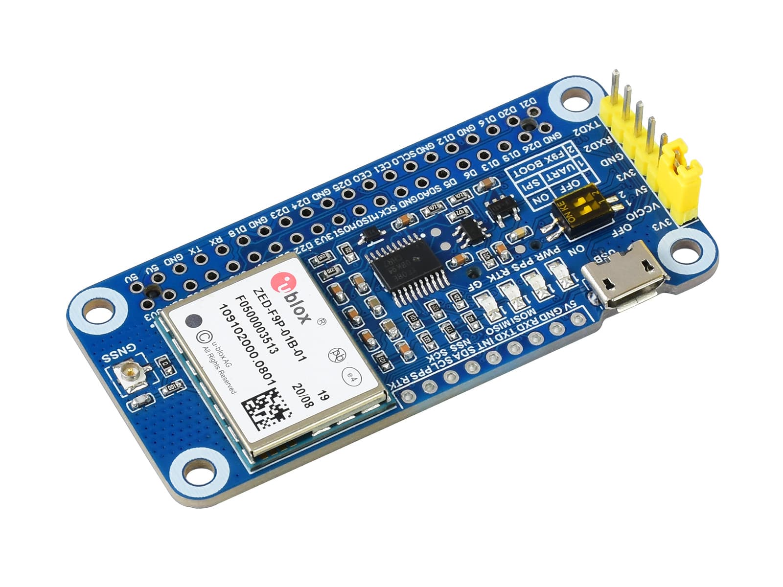 ZED-F9P GPS-RTK HAT для Raspberry Pi, точность сантиметрового уровня, многодиапазонный дифференциальный GPS-модуль RTK — фото 2