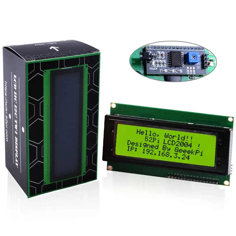 52Pi IIC I2C LCD 2004 Последовательный модуль дисплея 20x4 с адаптером интерфейса I2C для Raspberry Pi Arduino STM32 DIY Maker Project BPI Tinker Board Электрический IoT Интернет вещей