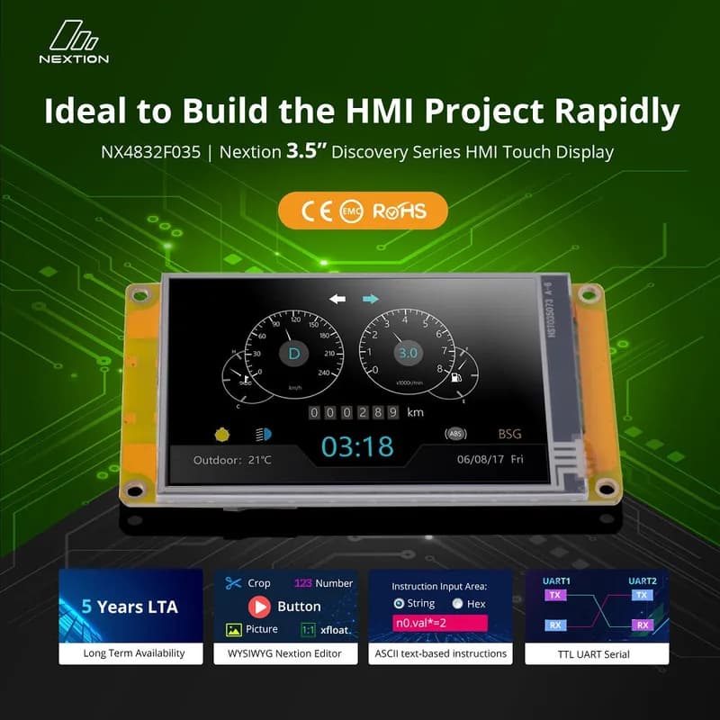 Nextion NX4832F035 3,5-дюймовый дисплей Discovery Series с ЧМИ-TFT-дисплеем, микроконтроллером 64 МГц и флэш-памятью 16 МБ