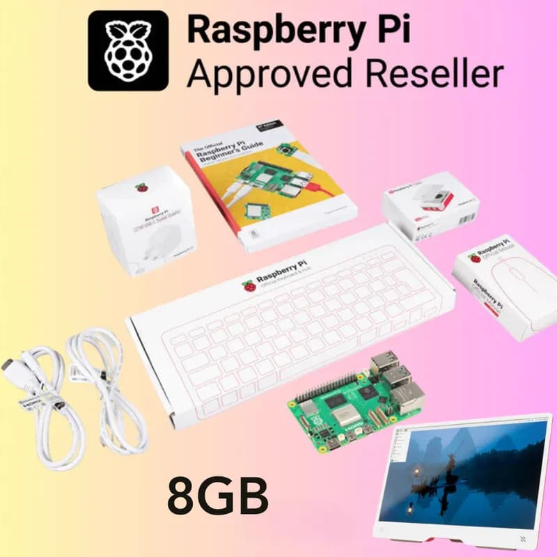 Настольный комплект Pakronics® Raspberry Pi® 5 8 ГБ с монитором (красный/белый)