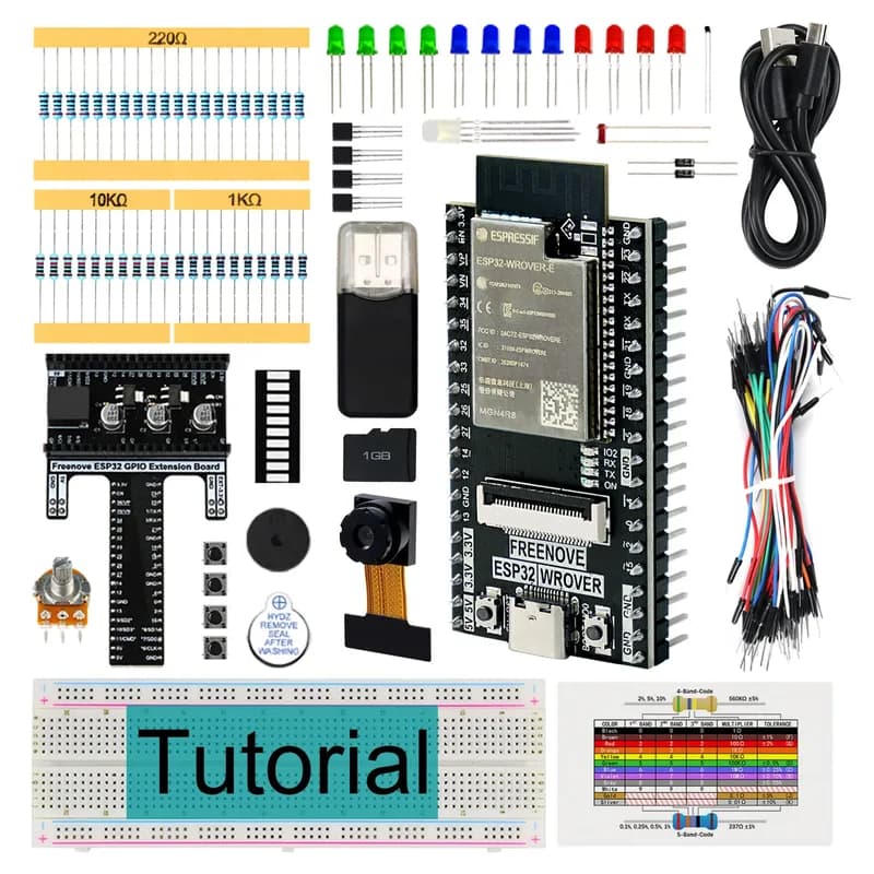 Базовый стартовый комплект Freenove для CAM-камеры ESP32 Wi-Fi Bluetooth, двухъядерный 32-битный микроконтроллер 240 МГц, код Python C, подробное руководство на 400 страниц, 141 предмет, 58 проектов