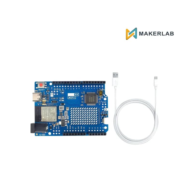 Плата WiFi UNO R4 и белый кабель USB-C для передачи данных USB-C длиной 1 м для Arduino — синяя версия