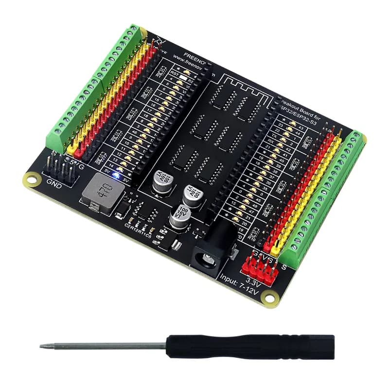 Коммутационная плата Freenove для ESP32 / ESP32-S3 WROVER WROOM, клеммная колодка, защитная шляпа с разъемом для контактов, выходы питания 5 В 3,3 В, светодиод состояния GPIO