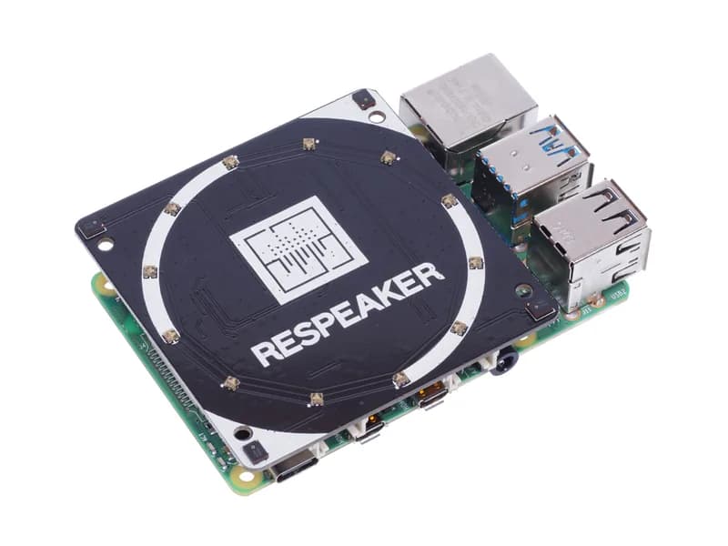 Массив из 4 микрофонов reSpeaker для Raspberry Pi — аудиокодек AC108, 4 аналоговых микрофона, 12 программируемых светодиодов RGB, 2 порта Grove, подключенные к программным алгоритмам NLU, VAD, DOA, KWS