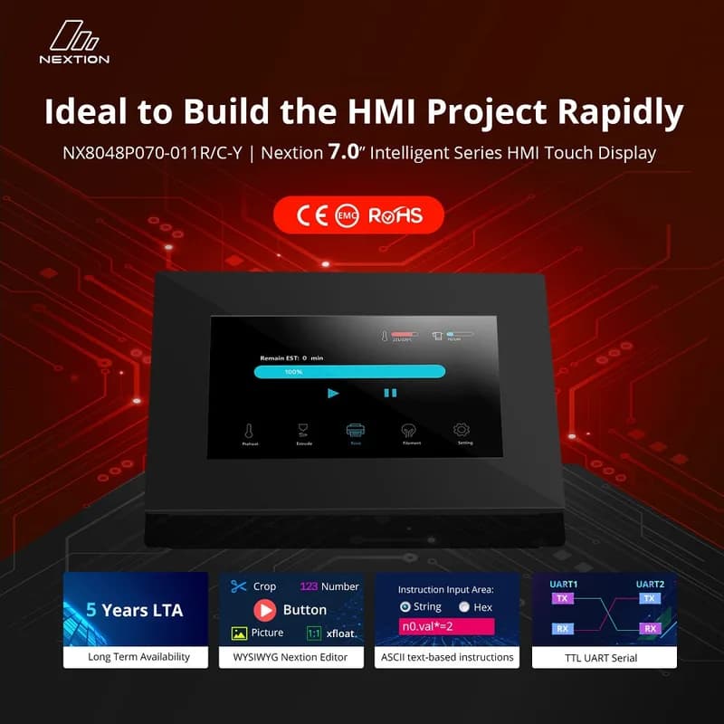 Nextion NX8048P070-011C-Y 7,0″ HMI-TFT-дисплей (Intelligent Serie, IPS, емкостный сенсорный экран, с подсветкой)