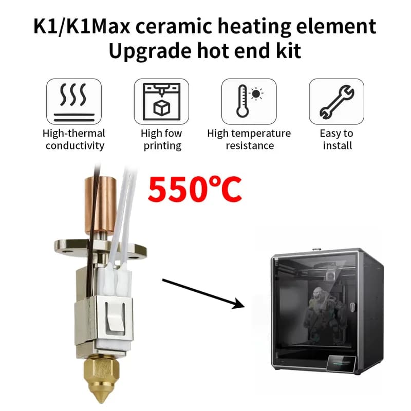 Для Creality K1 K1Max CR-M4 Модернизированный комплект Hotend Комплект керамического нагревательного блока Комплект экструдера до 550 ℃ Медное сопло с насадкой для K1