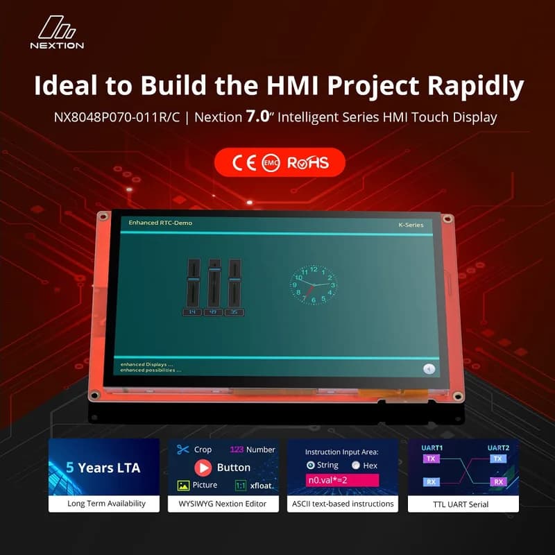 Nextion NX8048P070-011R 7,0-дюймовый HMI-TFT-дисплей (Intelligent Serie, IPS, резистивный сенсорный экран)