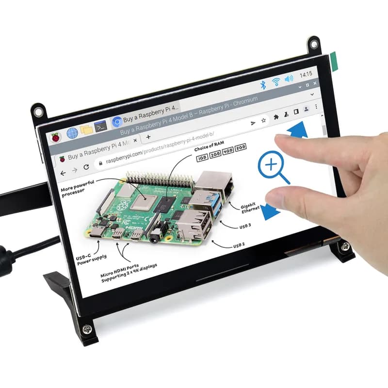 Freenove 7-дюймовый сенсорный HDMI-монитор для Raspberry Pi 5 4 Jetson Nano PC (без корпуса), IPS-дисплей 1024x600 пикселей, 5-точечный сенсорный емкостный экран