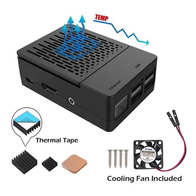 Корпус Raspberry Pi 3B+ с охлаждающим вентилятором и радиаторами
