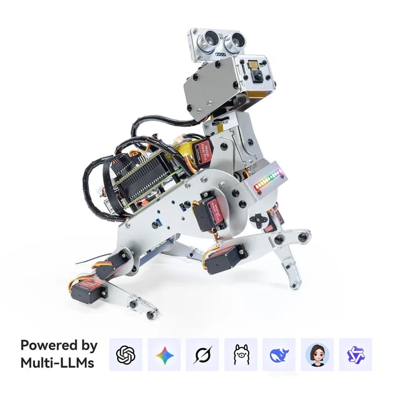 Комплект робота-собаки SunFounder PiDog AI для Raspberry Pi 5/4/3B+/Zero 2W, Openclaw LLM ChatGPT/Gemini/Grok, распознавание голоса и видео, Python, приложение, батарея, гироскоп, камера (RPI в комплект не входит)