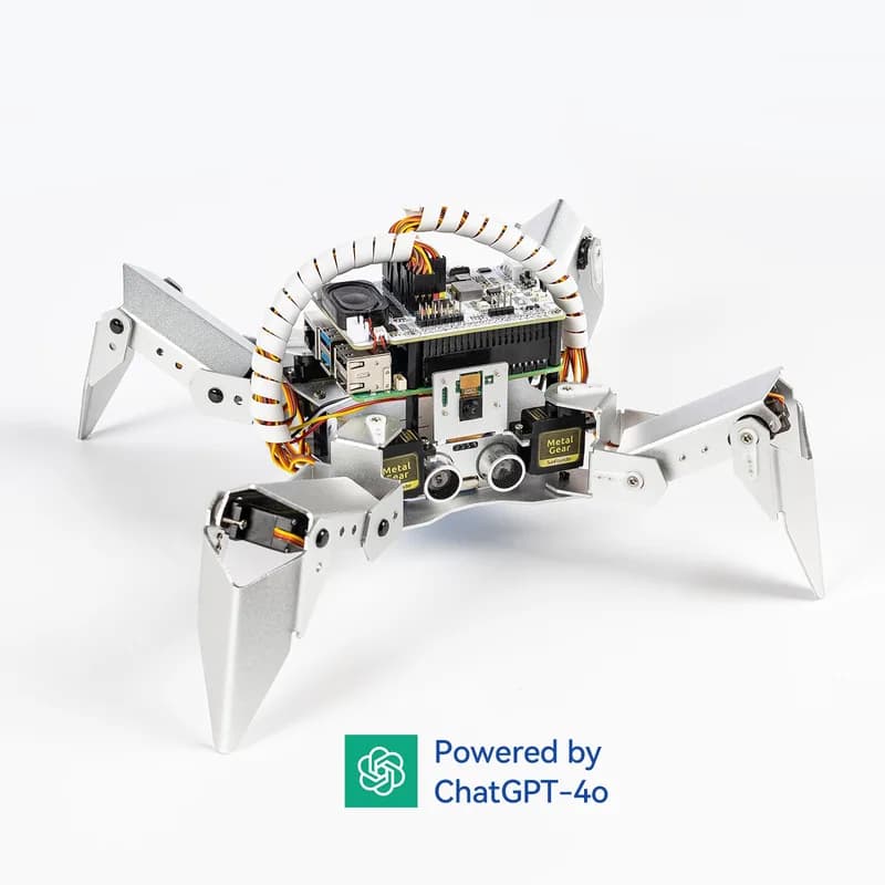 Комплект робота SunFounder PiCrawler AI для Raspberry Pi 5/4/3B+/3B/Zero 2 Вт, ChatGPT-4o с голосовыми командами и распознаванием видео, управлением приложениями, FPV, камерой, Python и Scratch (RPi в комплект не входит)