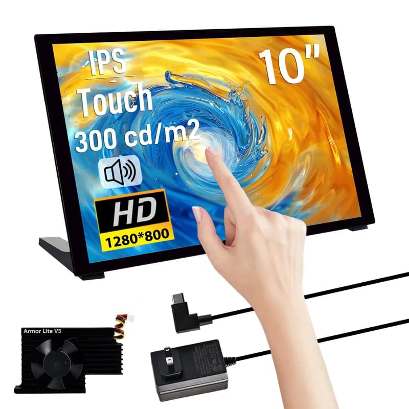 52Pi 10,1-дюймовый сенсорный экран емкостный ЖК-дисплей 1280X800, поддерживает установку Raspberry Pi 5/4B/3B/3B+